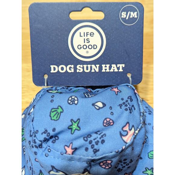Life is Good Dog Sun Hat S/M Blue Fish Print Adjustable Strap New Pet Bucket Hat - Picture 5 of 8
